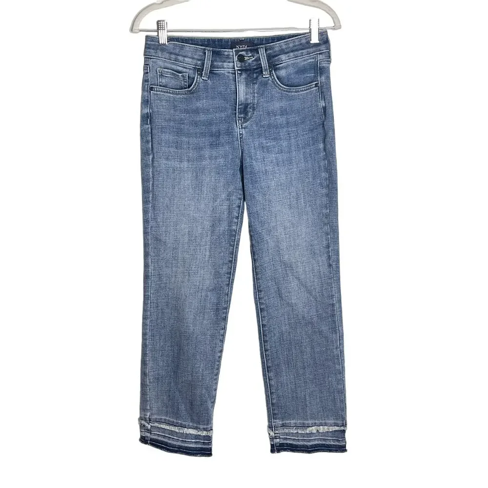 NYDJ Jeans Women's Size 2 Marilyn Straight Raw Hem Ankle Length